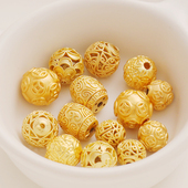 18K哑金保色厚重钱币镂空桶珠圆珠散珠diy手链项链手工隔珠配件