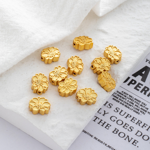 18k包金保色哑金双面莲台通孔7 9mm散珠diy手链串珠饰自制配件