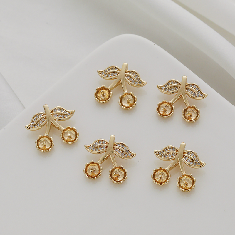 14k包金保色锆石花朵带针粘贴diy