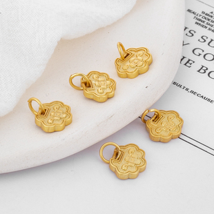 18k包金保色哑金如意吊牌9 10mm小吊坠diy手链项链吊牌耳坠饰品