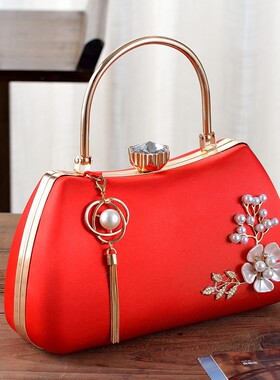 手包女2025新款穿红色旗袍配的包女士手提包丝绸婚礼喜妈妈婚宴包
