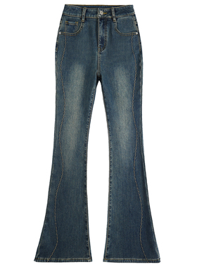 【书婷专享】高腰弹力加绒加厚专机弧线破骨绣花喇叭