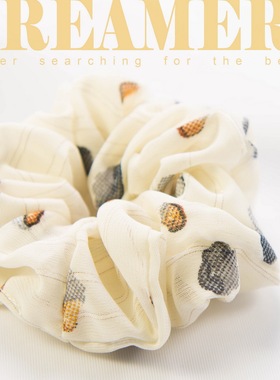 银丝条纹印花白色盘发马尾大发圈发绳头花皮筋发饰头饰CF06