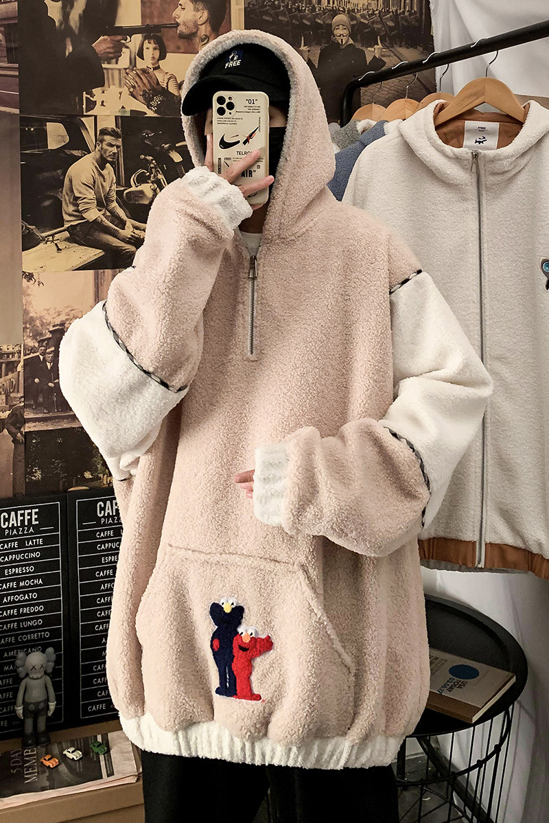 20年冬季早春加厚羊羔绒不掉毛拼色套头ins棉衣DS-B293-Y793-P110,男装棉衣,电商A306