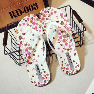 人字拖 夹板拖鞋女 防滑橡胶冲凉居家 夏 可爱卡通印花沙滩凉拖鞋