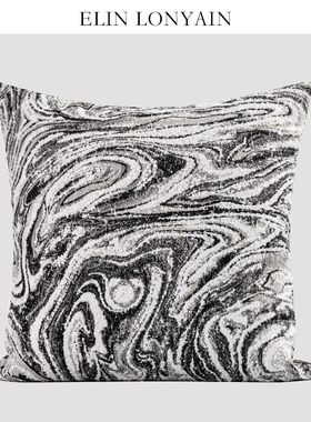 ELIN LONYAIN现代简约黑灰色水墨雪尼尔靠垫抱枕样板房方枕腰枕