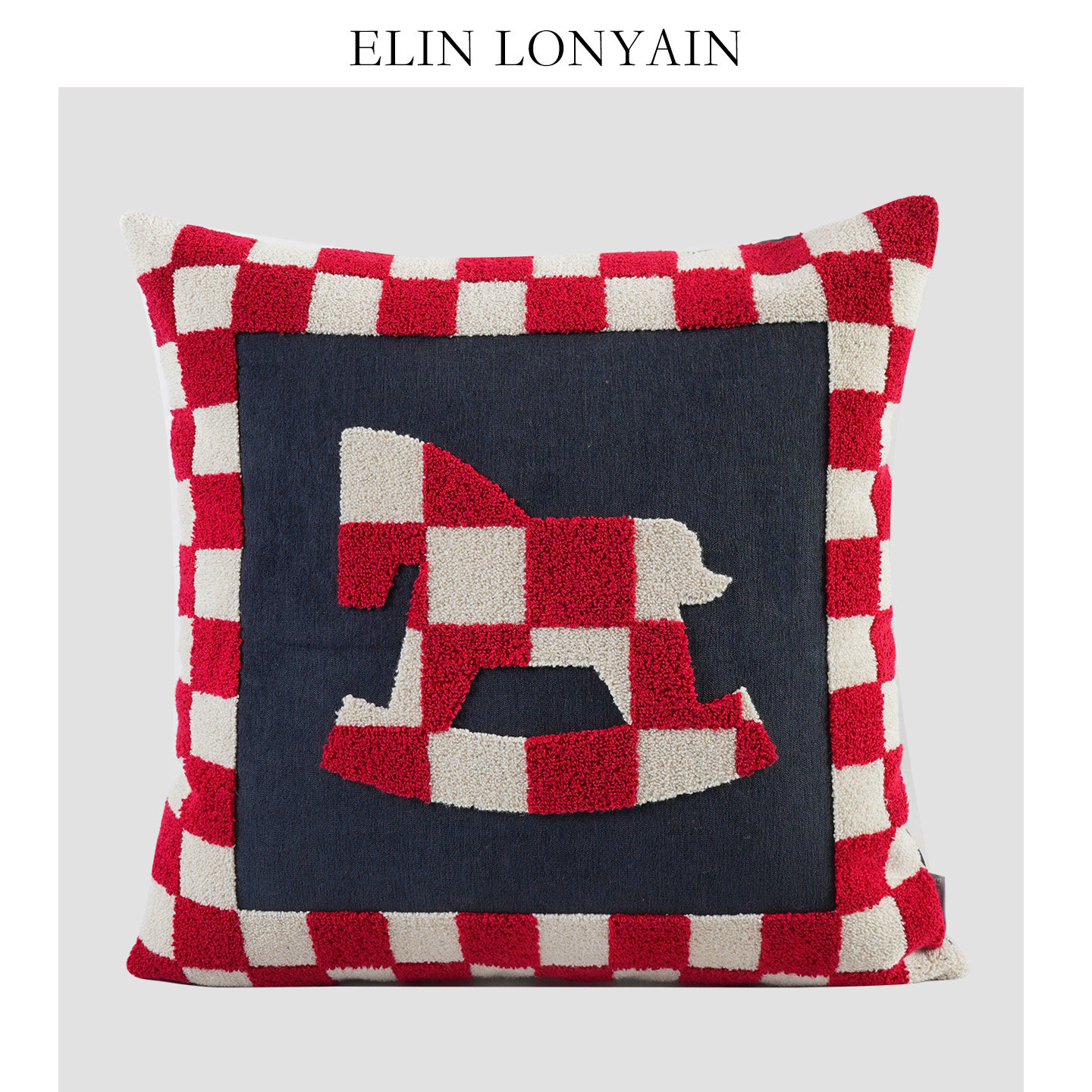珑衍家居棋盘格新年木马童话簇绒靠垫抱枕样板房儿童房沙发方枕,居家布艺,靠垫/抱枕,淘宝优惠券,粉丝福利购,淘宝优惠卷
