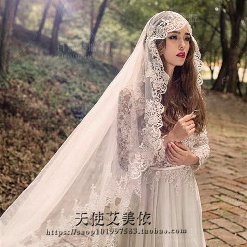 唯美风复古新娘结婚旅拍单层头纱