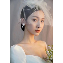 Photo beauty with bow tie, nail, drill and small veil for Bridal Wedding