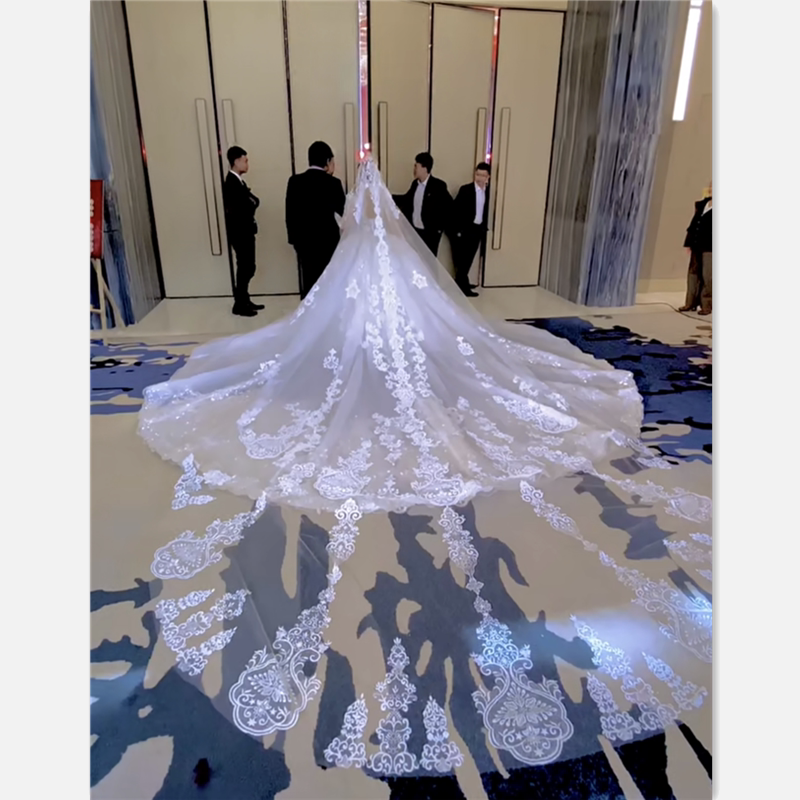 新娘结婚礼仪式气场大头纱化妆造型搭配头纱复古宫廷蕾丝长拖尾纱