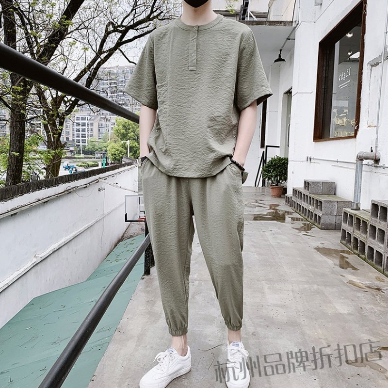 2019 new pattern summer Short sleeved T-shirt suit man leisure time Ninth pants Trend men's wear a set 0Tin the Men's clothing, Casual pants  category - from Buy2taobao.com to provide professional Taobao agent buy service