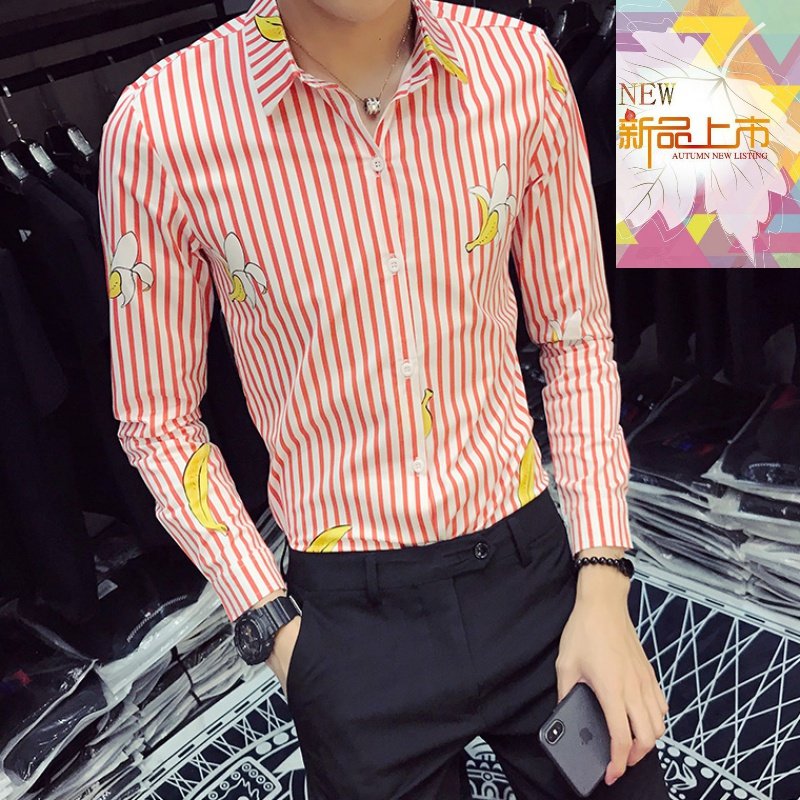 F1/店主风2019秋季新款男女满花衬衫条纹香蕉印花发型师KTV服0|ruв категории Женская одежда, рубашка - от Buy2taobao.com для оказания профессиональной услуги покупки агента Taobao