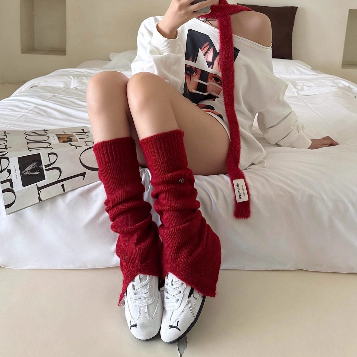 红色袜套女秋冬新款及膝堆堆袜前开叉针织小腿袜配连裤袜保暖腿套,女士内衣/男士内衣/家居服,长筒袜,淘宝优惠券,粉丝福利购,淘宝优惠卷