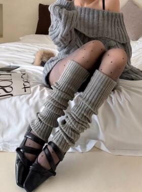 灰色过膝袜子女加长70cm堆堆袜套白色长筒及膝辣妹腿套叠穿小腿袜