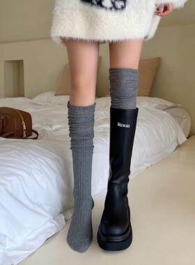 春款新款灰色过膝长筒袜女加厚堆堆袜显瘦大腿拼接靴袜针织小腿袜