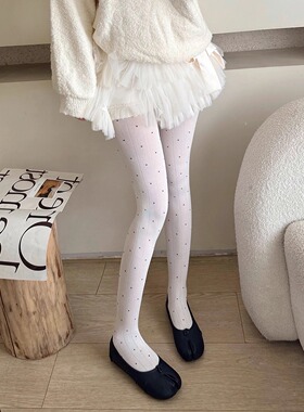 甜美波点微透白色连裤袜配袜套堆堆袜百搭圆点黑丝袜miu系打底袜