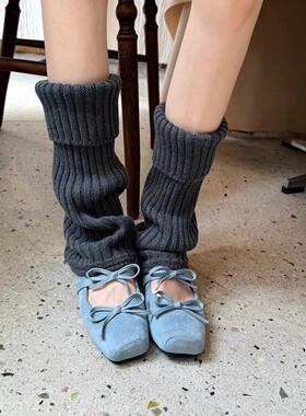 格雷系翻边烟灰色袜套女秋冬针织中筒堆堆袜保暖显瘦宽松小腿袜