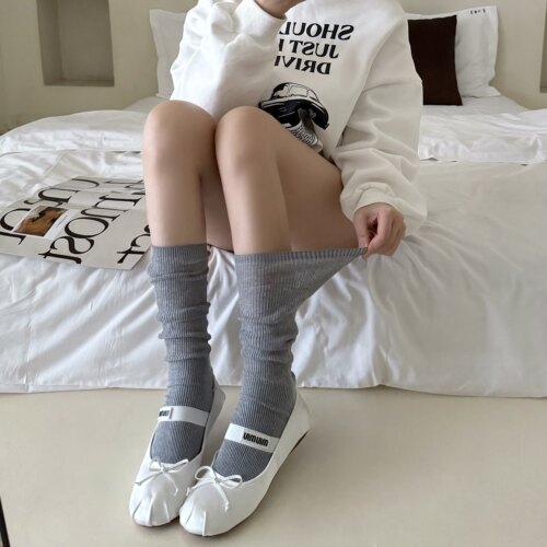 芭蕾风灰色小腿袜子女夏季薄款