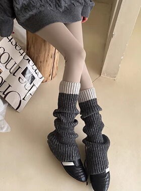 新款拼接灰色袜套女套配瑜伽裤保暖腿套中筒堆堆袜撞色显瘦小腿袜