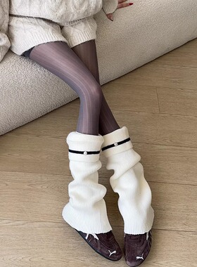 新款袜套女加厚翻边y2k腿套配连裤袜叠穿及膝堆堆袜显瘦小腿袜白