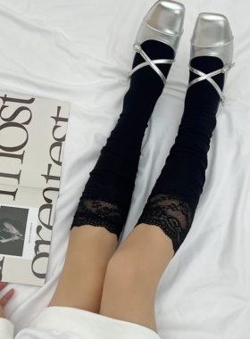 黑色蕾丝花边长筒袜女春夏日系甜美堆堆袜过膝高筒jk小腿袜白新款