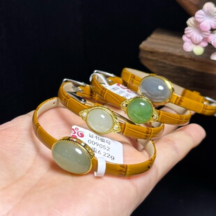 天然和田玉手牌手链玉石手饰送女友闺蜜生日礼物进口小牛皮表带