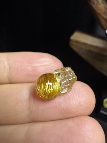 天然原矿金发晶钛晶招财貔貅精工雕刻一物一图一证