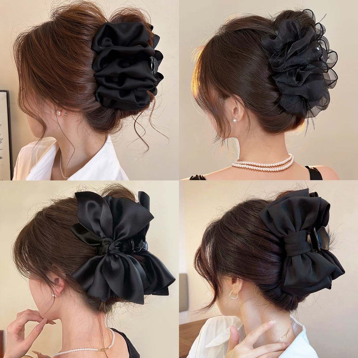 高端气质黑色蝴蝶结抓夹女高级百搭褶皱云朵发夹后脑勺盘发鲨鱼夹