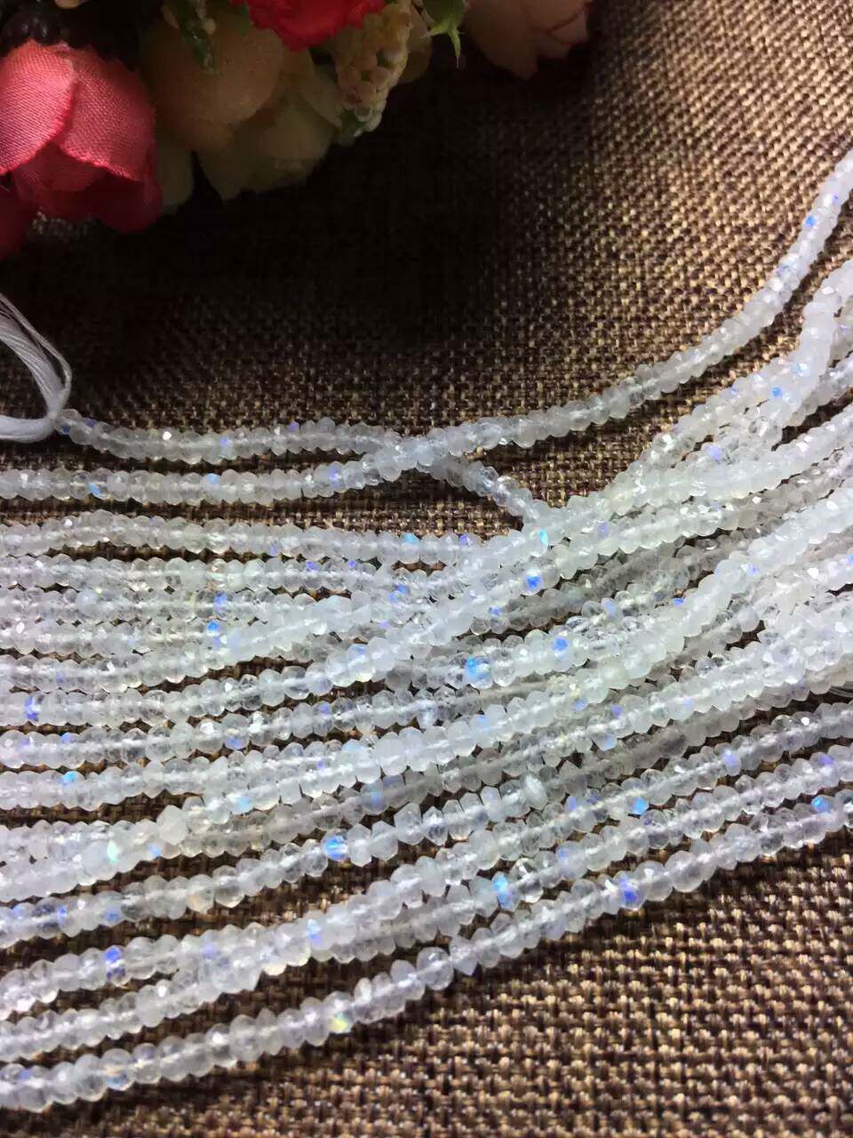 新货天然玻璃体蓝月光盘珠切面可做手链多圈项链半成品diy