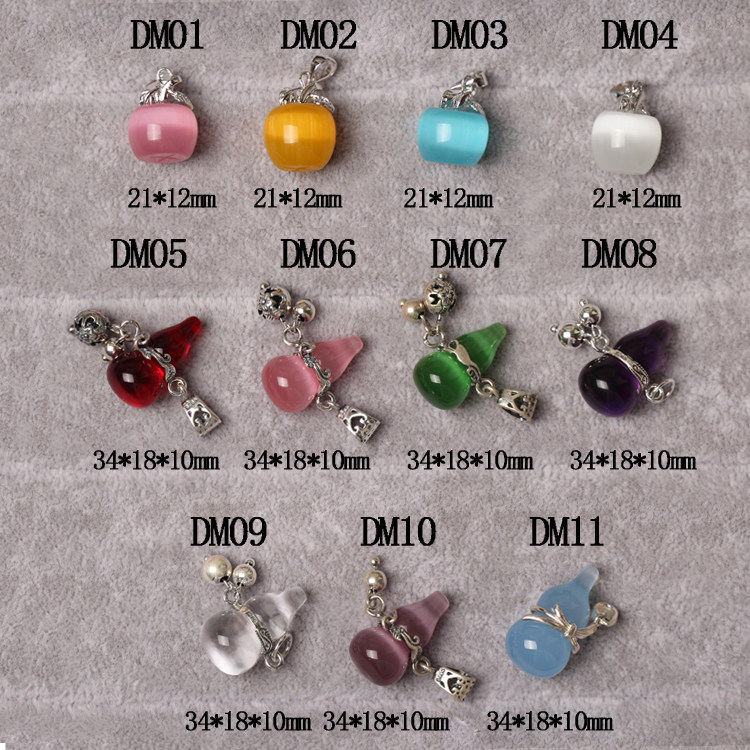 S925纯银泰银配件 猫眼石葫芦苹果吊坠 DIY天然水晶手链手串配饰