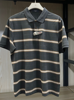 金利来男装T恤夏款含桑蚕丝三防针织条纹常规短袖MTS23111461-58