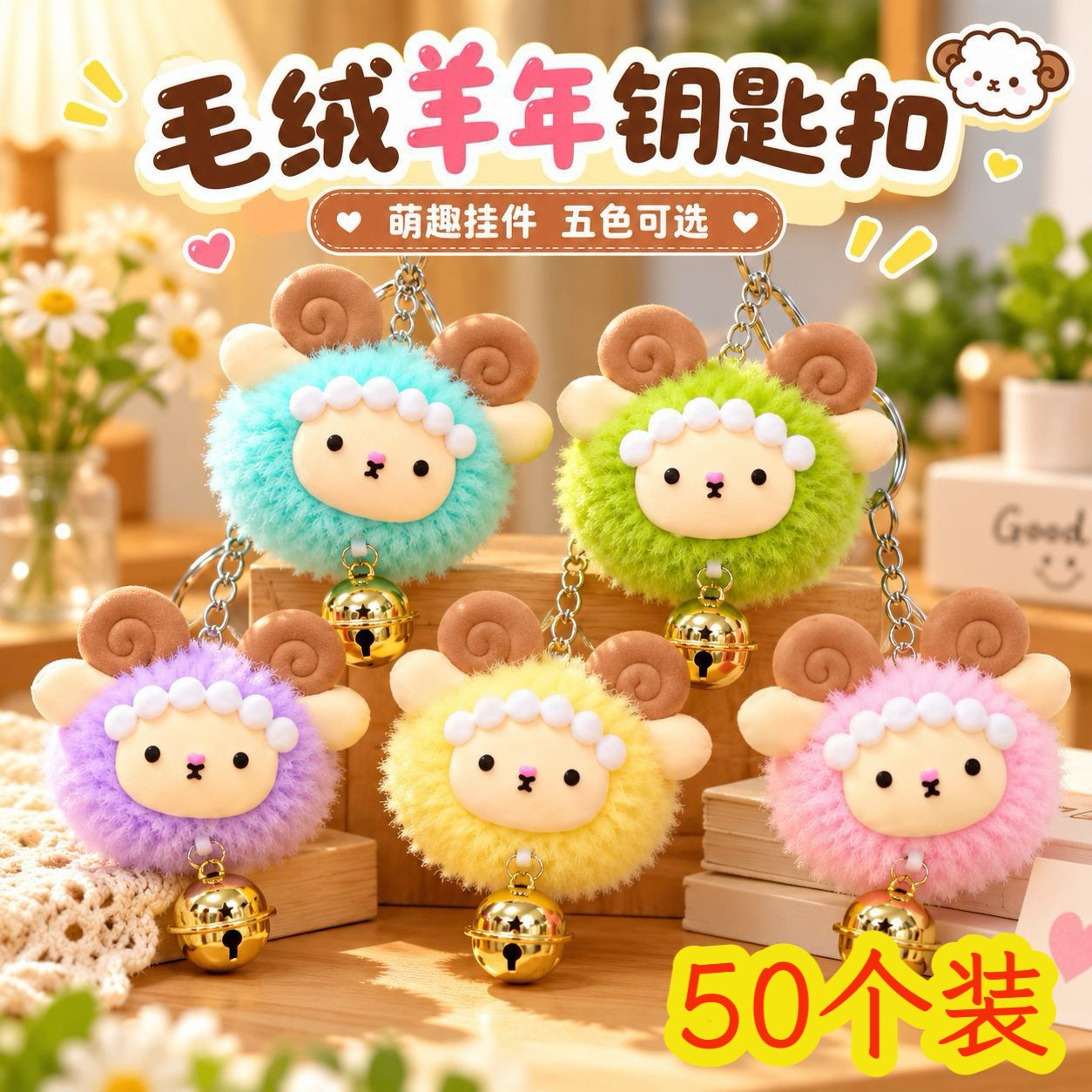 可爱小羊毛绒钥匙扣带铃铛礼品