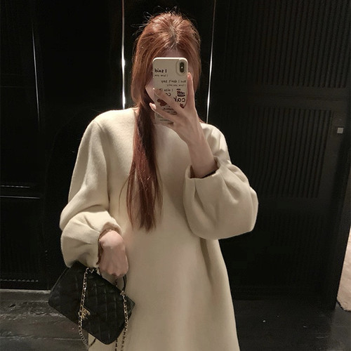 超韩气质连衣裙羊毛灯笼袖甜美