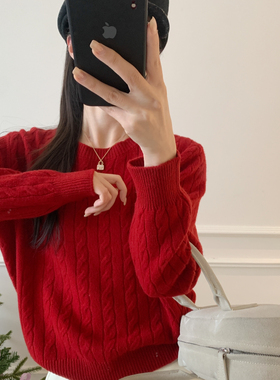 芭妮Bonnet-韩款26年早春简约麻花圆领套头保暖毛衣N47-25A01