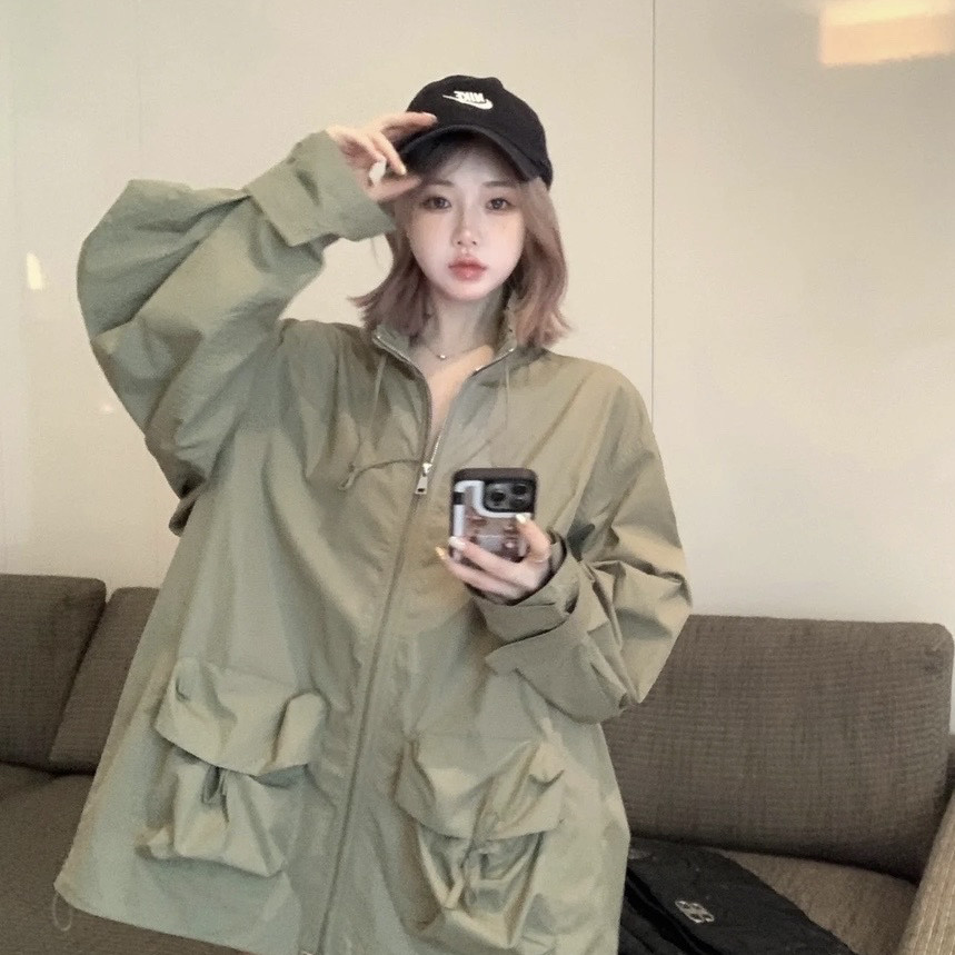 CXJ-冬上新露丝同款军绿色工装羽绒风衣宽松长款加厚外套风衣189