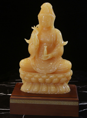天然玉石精品玛瑙黄玉雕观音摆件