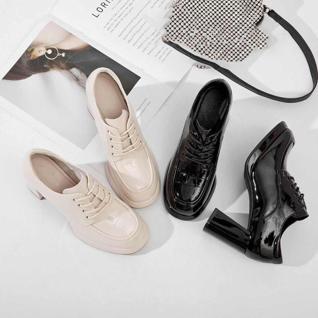 英伦风小皮鞋女粗跟单鞋2023年新款夏季软皮百搭系带深口高跟鞋女,女鞋,深口单鞋,淘宝优惠券,粉丝福利购,淘宝优惠卷