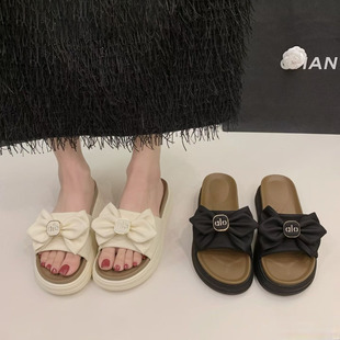 仙女风凉拖鞋女2026夏季韩版时尚蝴蝶结松糕厚底增高外穿防滑拖鞋