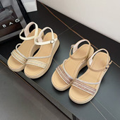 冰芙尼坡跟凉鞋 配裙子 水钻厚底增高一字带松糕女鞋 女2026新款 夏季