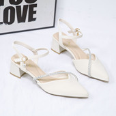 粗跟尖头高跟鞋 靓典包头凉鞋 春季 百搭外穿水钻单鞋 女款 2026年新款