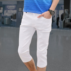 夏季潮男士新款韩版白色休闲小脚八分短裤男修身弹力七分牛仔裤