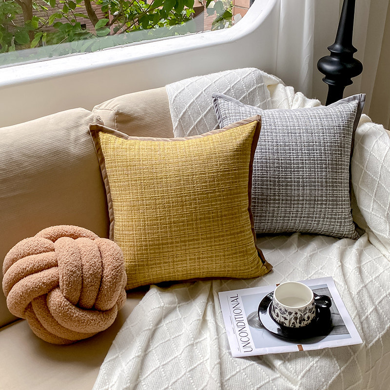 法式中古小香风简约纯色格子抱枕靠垫客厅卧室床头装饰腰靠枕头套