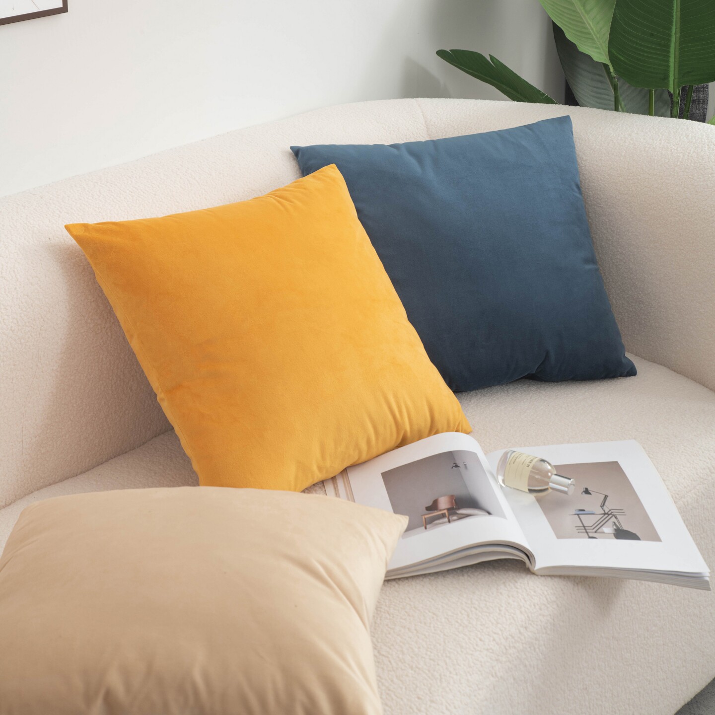 北欧素色天鹅绒飘窗沙发腰枕靠垫