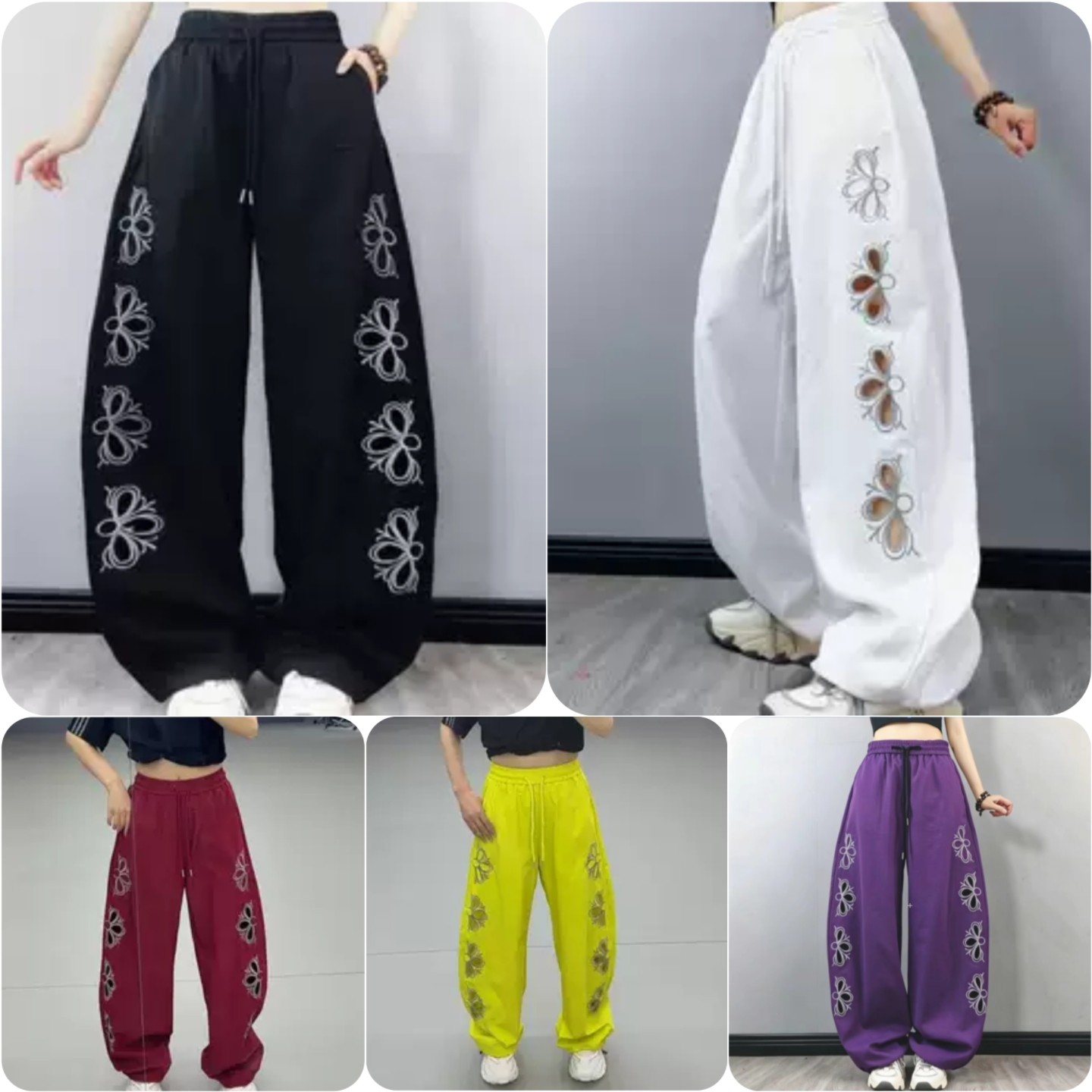 2026新款刺绣阔腿裤男女同款广场舞服街舞宽松舒适演出服