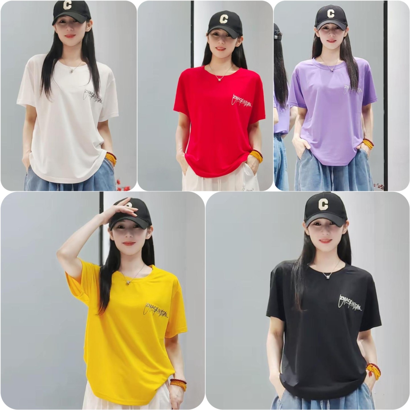 6633新款短袖 T恤女夏季韩版修身显瘦高级感冰丝打底上衣烫钻短袖