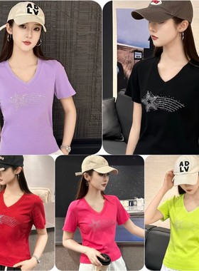 2026新款烫钻短袖 T恤男女同款广场舞服街舞宽松舒适演出服潮宽松