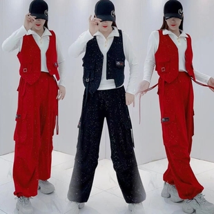 春秋季新款套装男女同款亮晶晶闪光显瘦开衫外套阔腿裤曳步舞广场
