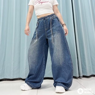 秋冬新款曳步舞长街舞爵士亮晶晶棉宽松时尚男女同款牛仔棉裤烫钻
