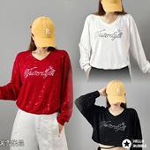 纤瑞雪新款 烫钻街舞爵士广场舞潮高弹莫代尔棉抽绳卫衣 曳步舞时尚