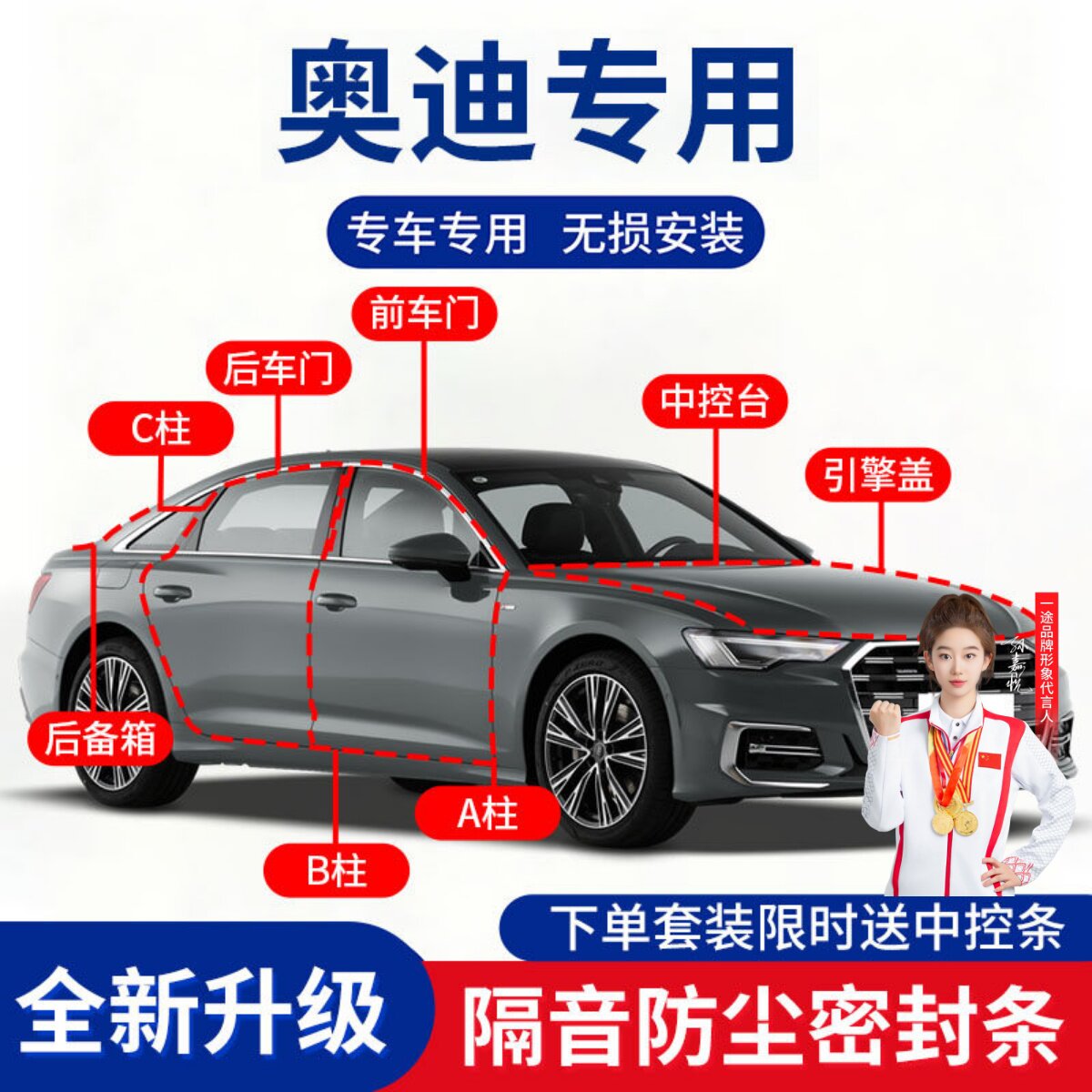 奥迪A4L Q5L A6L A3 Q5汽车B柱C柱中控台车门隔音密封条门缝胶条